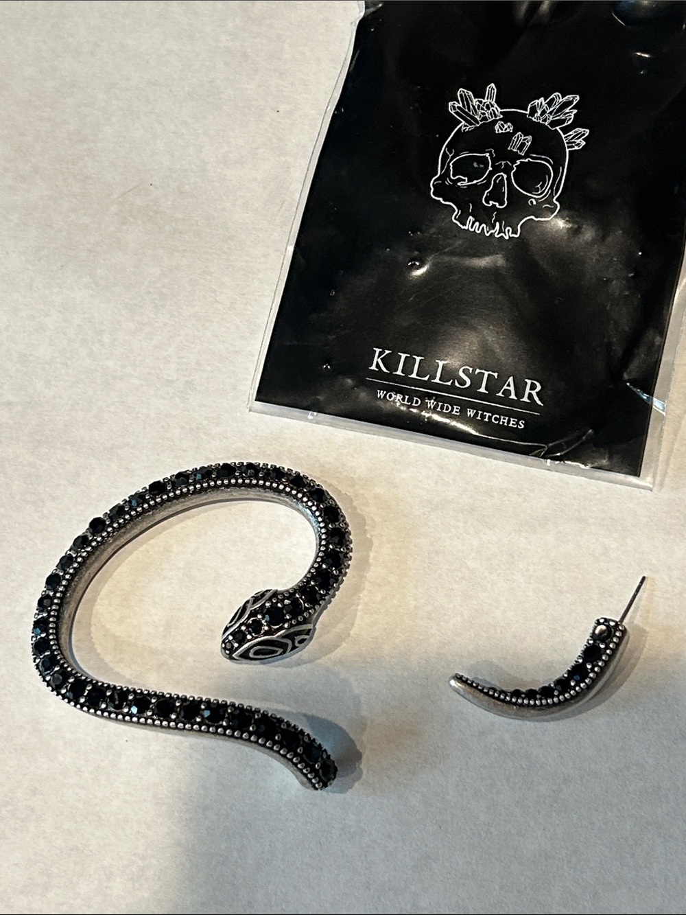 KILLSTAR Temptation gun Metal Snake Earring black paved stones new statement gem - Picture 6 of 6